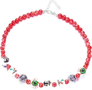Halloween Red Beaded Necklace for Women Halloween Party Choker Decoration Gothic Pendant Necklace