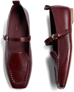 Coutgo Mary Jane Ballerine da donna con punta quadrata senza lacci, comode, eleganti, da lavoro, ufficio