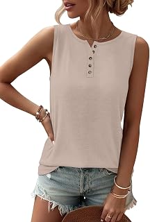 TICTICMIMI Womens Tank Tops 2026 Buttons Spring Summer Sleeveless Tee Henley Shirt Crew Neck Basic Outfits Clothes