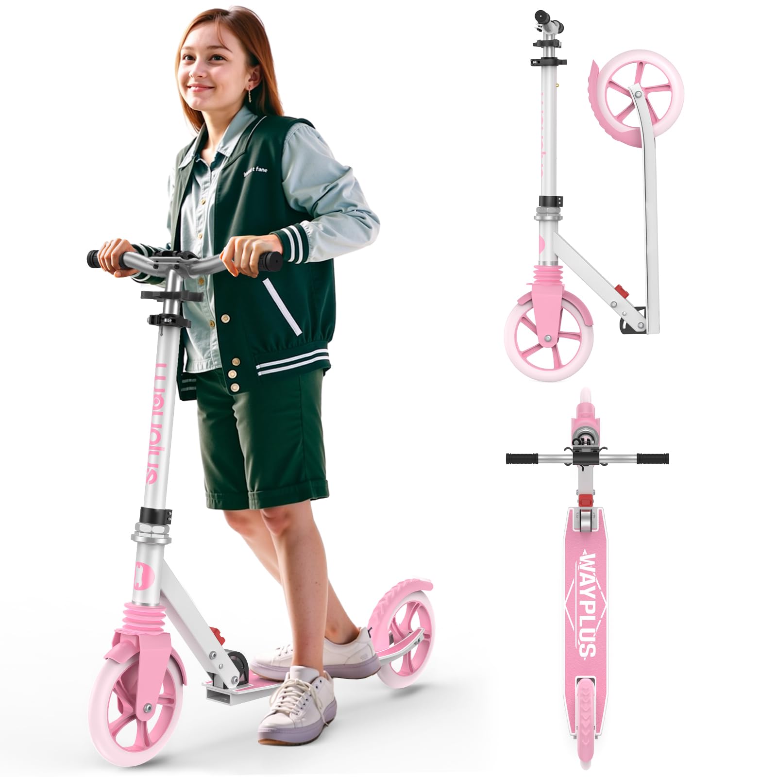 WAYPLUS Scooter for Kids, 4-Level Height Adjustable, Folds in One Second, Lean-t
