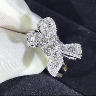 Bowknot shape women rings, cute daily party jewelry for party Bright Cubic Zirconia