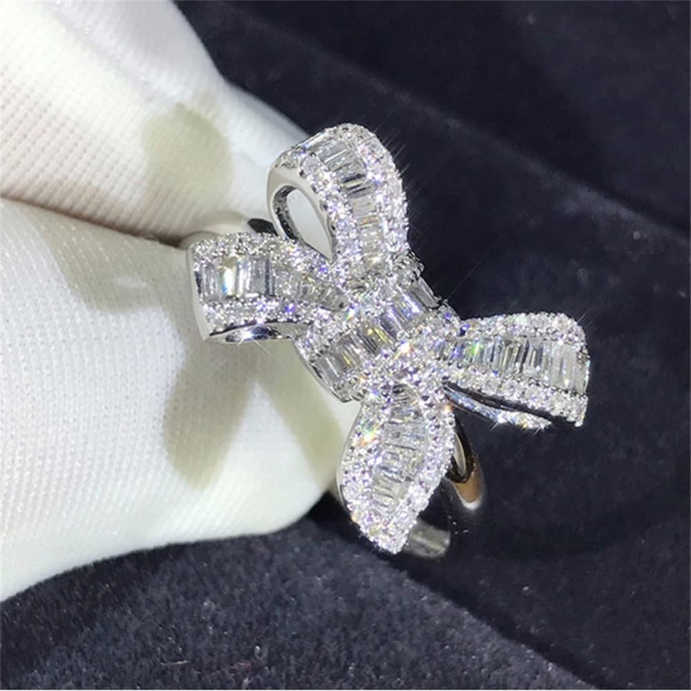 Bowknot shape women rings, cute daily party jewelry for party Bright Cubic Zirco