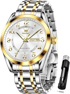 OLEVS Mens Quartz Watch Big Numbers Easy Read Stainless Steel Waterproof Luminous Date Casual Men Watches