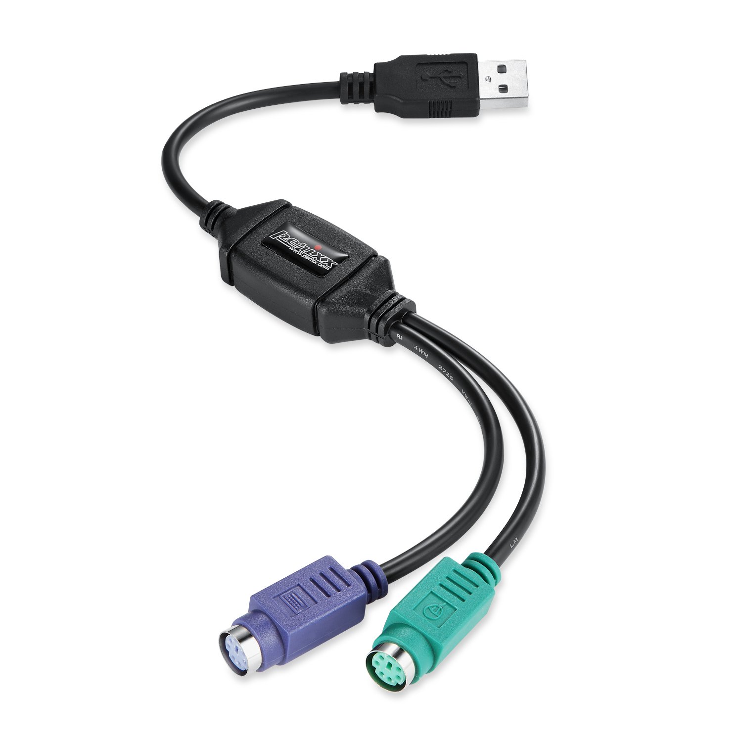 Perixx PERIPRO-401 PS2 to USB Adapter for Keyboard and Mouse - Built-in USB Cont