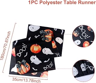 Halloween Table Runner - 72 Inch - Spooky Pumpkin and Ghost Boo Pattern Perfect for Home Dinners and Seasonal Parties - Durable, Easy to Clean, Playful Design |