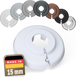 FUX 2 Radiator Pipe Covers Single Collars 15mm White - Heater Covers | Tool-free fit, Plastic