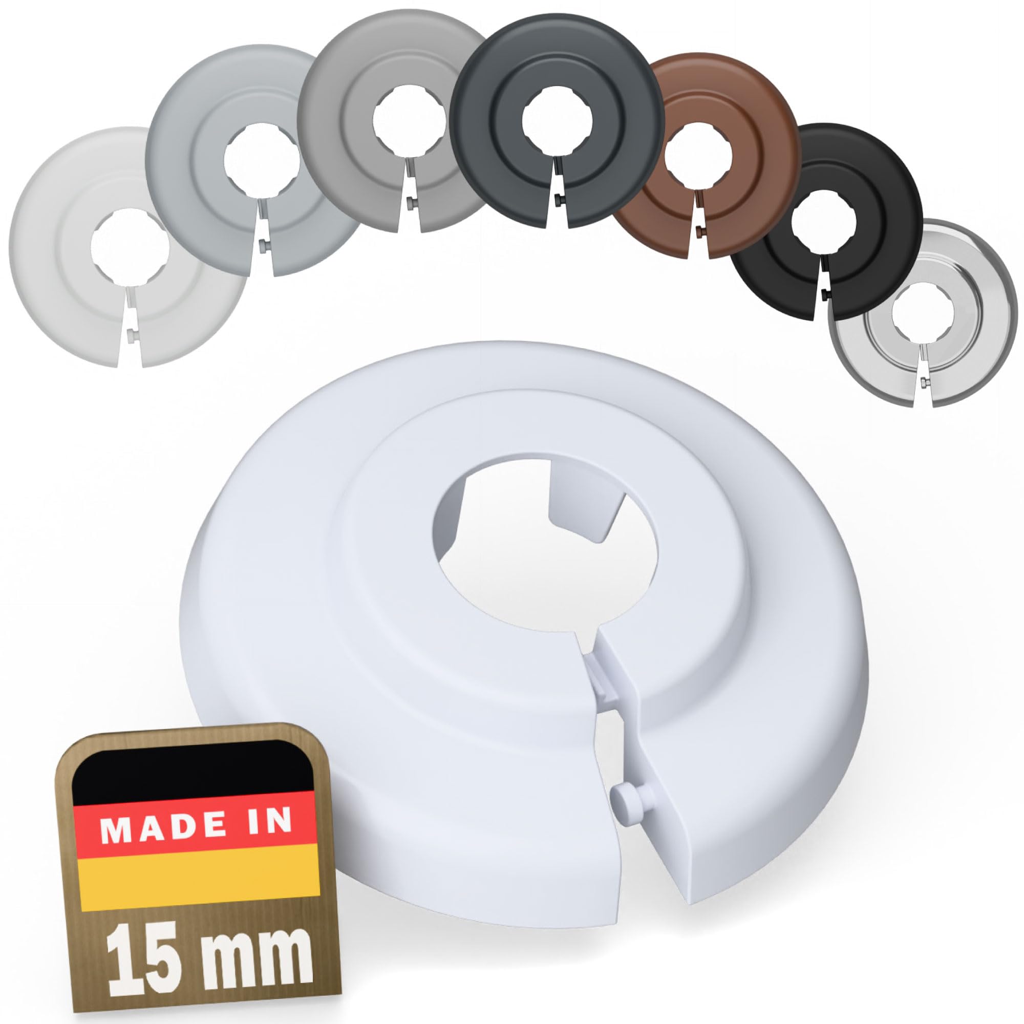 FUX 2 Radiator Pipe Covers Single Collars 15mm White - Heater Covers | Tool-free