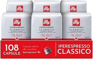 illy, Iperespresso Classic Coffee Capsules, 108 Total Capsules | 100% Arabica with notes of orange blossom and jasmine, soft taste and sweet aftertaste, 6 packs of 18