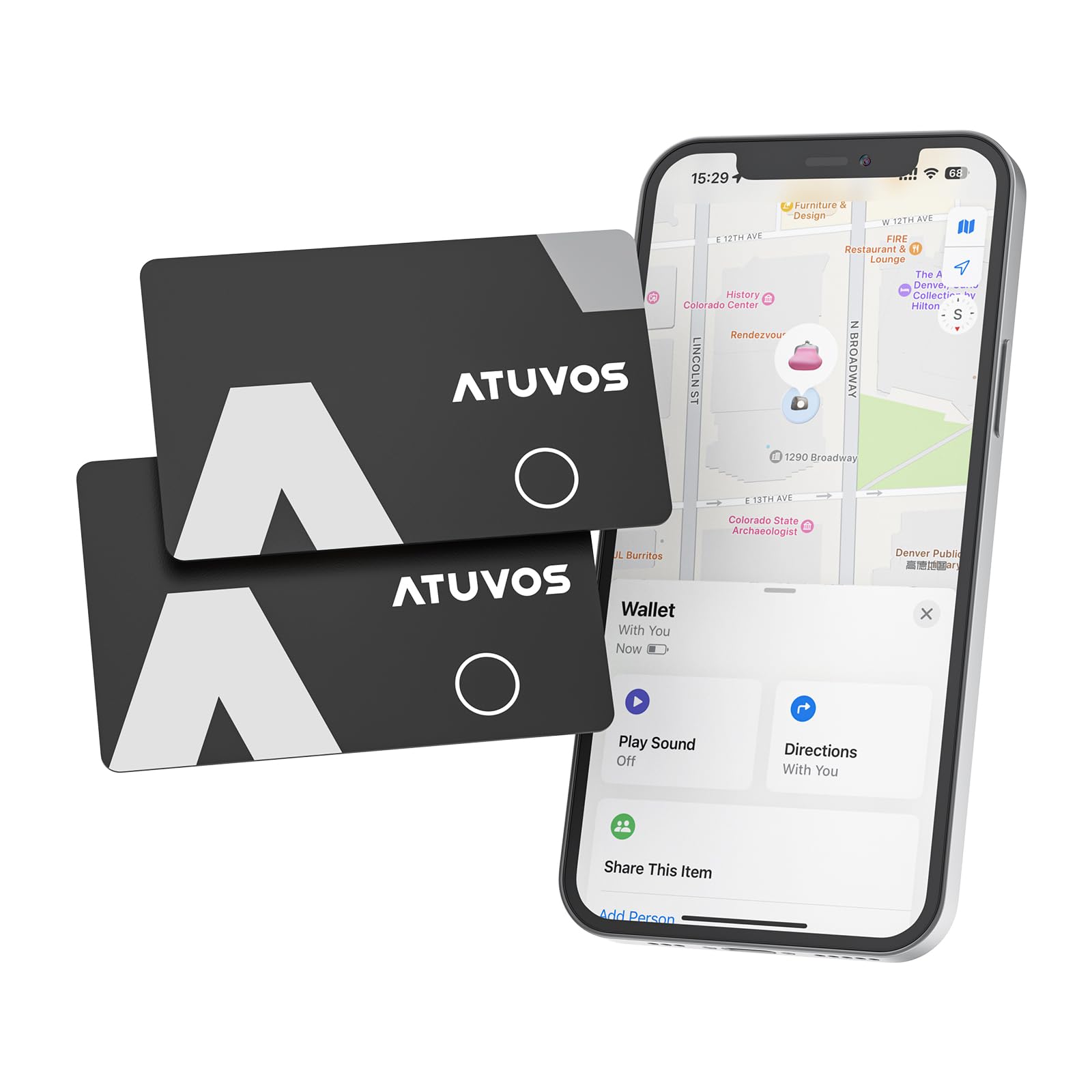 ATUVOS Wallet Tracker Card Ultra-Thin 0.16cm 2 Pack, Smart Air Tracker Tag Work 