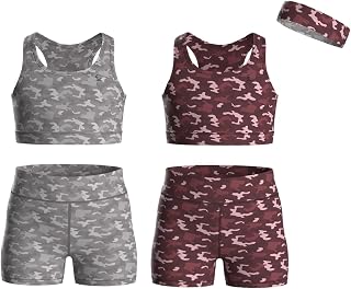 Girls Clothing Athletic Sets Sleeveless Crop Tank Tops & Bike Shorts Cheer, Gymnastics, Volleyball Size 3-16 (5 Pcs)