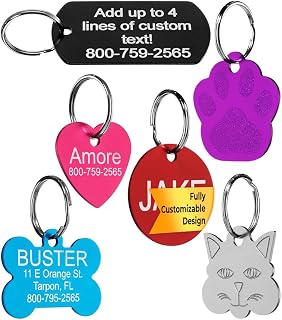 Providence Engraving Custom Engraved Aluminum Pet Tags, Cat & Dog ID Tags | Cat & Dog Tags Personalized for Pets, Laser Engraving, 4 Lines of Text, Includes Split Ring, 9 Colors, 8 Shapes & 2 Sizes
