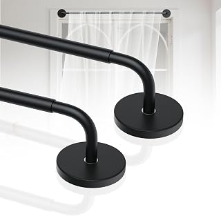 Rodzwin 2 Pack Magnetic Curtain Rod for Metal Door, 16 to 30 Inch Curtain Rods 3/8 Inch Diameter Adjustable Magnetic Curtain Pole Magnet Rods for French Doors Window Metal Doors Cafe(Black, 2Pack)
