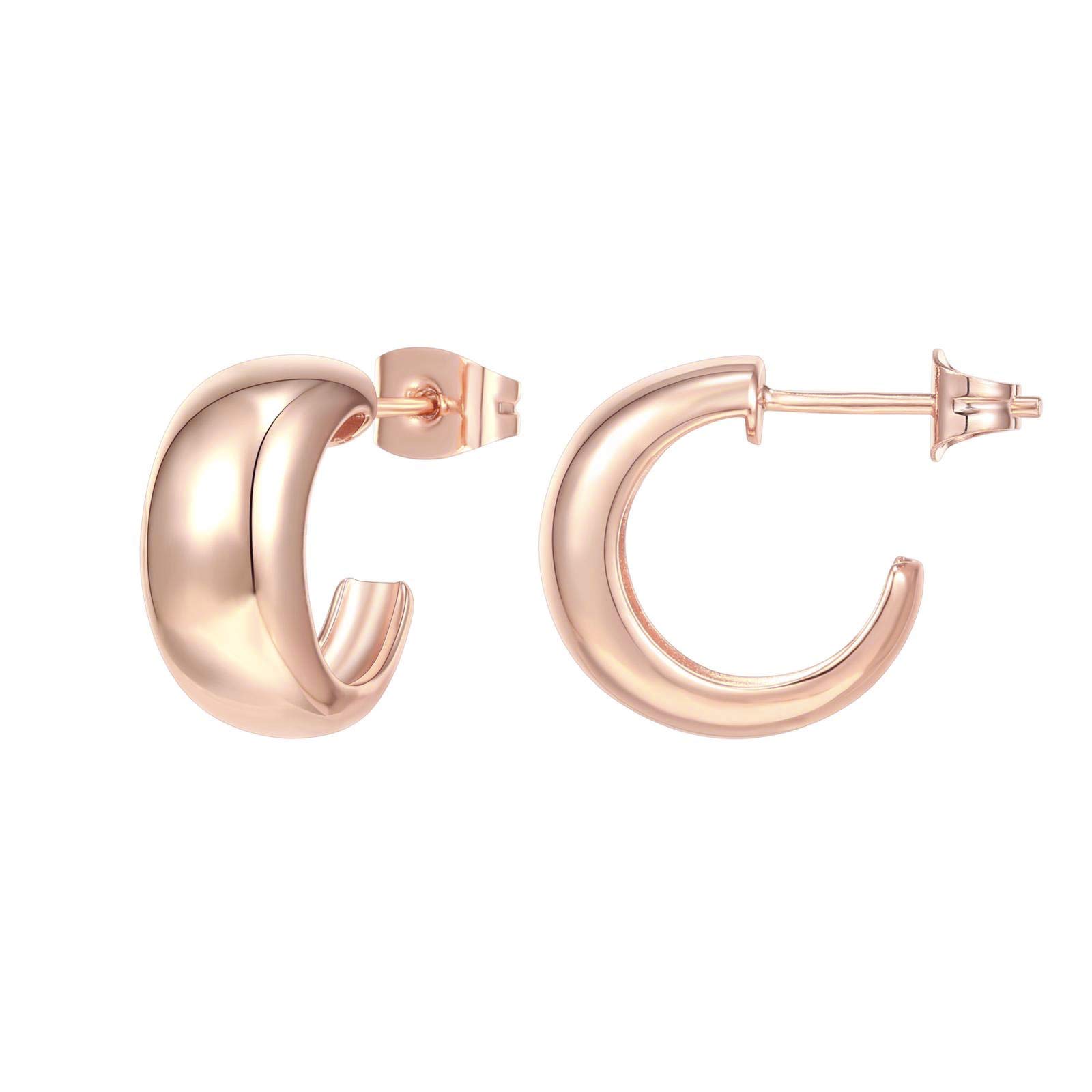 PAVOI Thick Small Huggie Earrings for Women, Rose Gold, Size 15 Millimeters