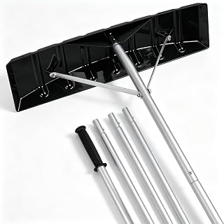 Outvita 20FT 25" Wide Extendable Aluminum Snow Roof Rake, PC Black | Scratch Free, Plastic Blade, 5 Section Tubes, Anti-Skid Handle