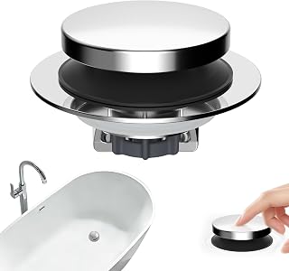 Hibbent 3 in 1 Metal Bathtub Drain Stopper, Universal Pop Up Tub Stopper | Bathtub Drain Hair Catcher, Removable & Anti-Clogging Filter Basket, Fit 1.5''-2.4'' Drain, Brass Bullet Core, Chrome