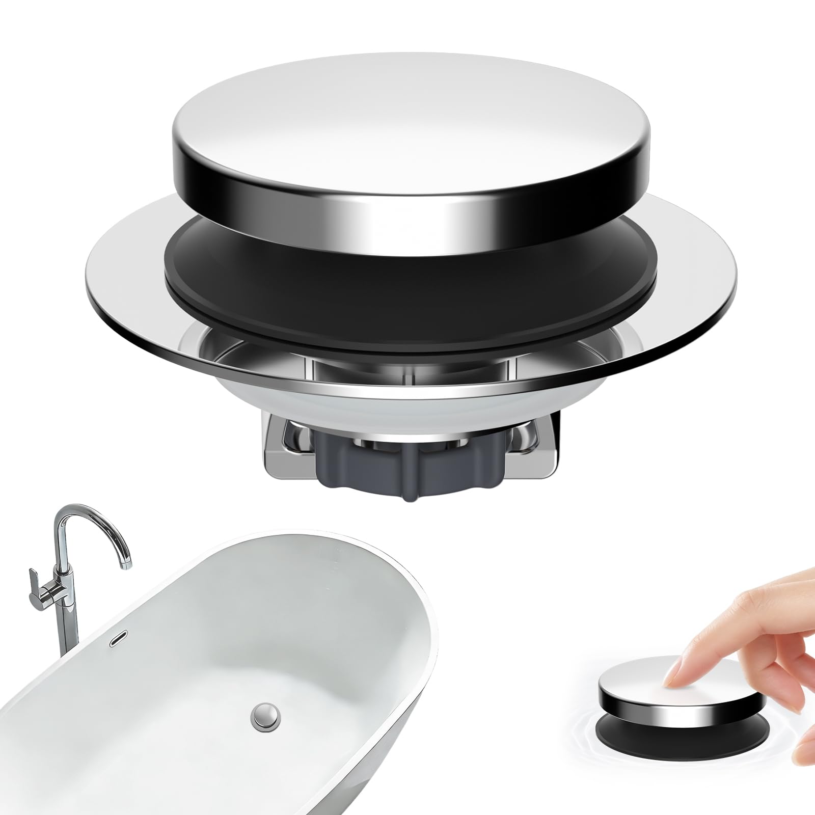 Hibbent 3 in 1 Metal Bathtub Drain Stopper, Universal Pop Up Tub Stopper | Batht