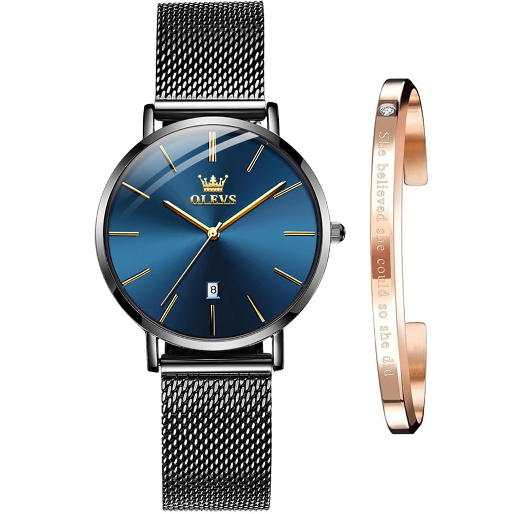 OLEVS Femmes Montres Luxe Or Rose Femmes Ultra - Mince Montre légère en Acier In