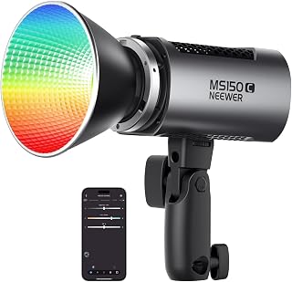 NEEWER MS150C RGBWW LED Video Light, 2.4G/APP Control, 150W Mini RGB Studio Lights COB Continuous Lighting Spotlight Portable Bowens Mount, 2700K-6500K, 18000lux/1m CRI97+/TLCI98+ 17 Effects, RGBCW
