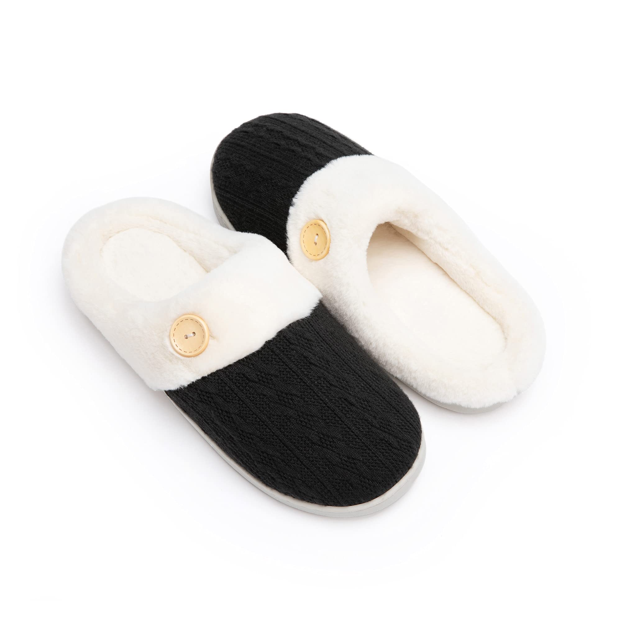 Chantomoo Women's House Slippers Comfortable Memory Foam Plush Bedroom Faux Fur 