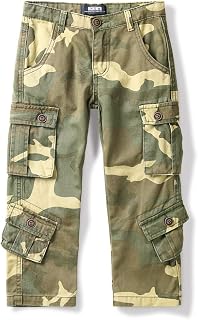 Aeslech Boys' Cargo Trousers, 8 Pockets Casual Outdoor Trip Hiking Pants