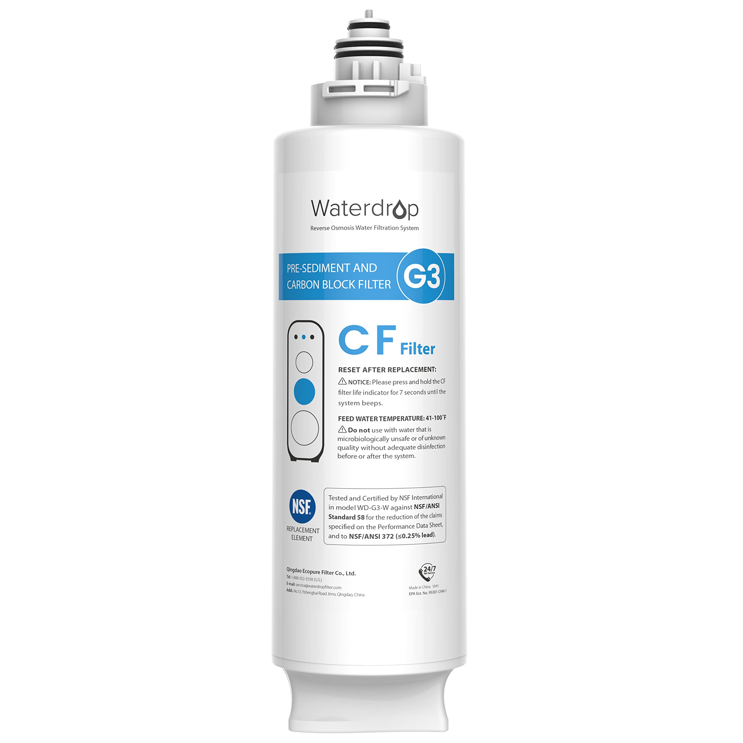 Waterdrop G3-N1CF Filter, Replacement for G3-W & G3P600 & G3P800 RO System | 6-M