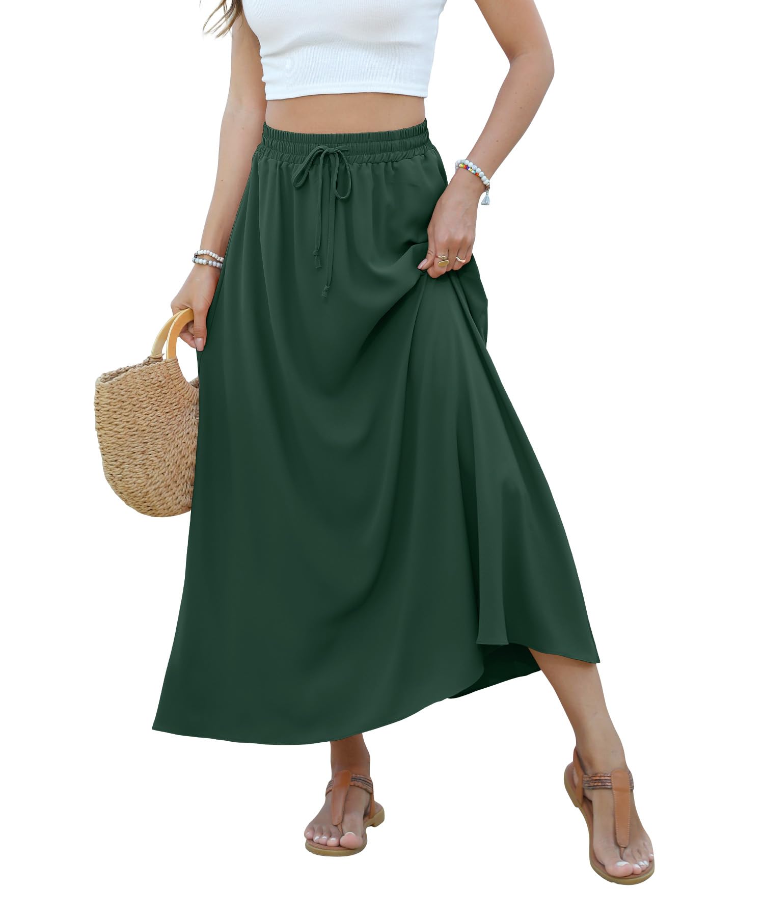 YSYOKOW High Waisted Maxi Skirts for Women Casual Summer Long Skirt with Pockets