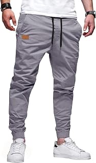 PLEPAN Mens Cotton Casual Cargo Joggers with 4 Pockets