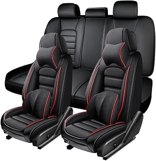 5 Seat Covers for Honda Accord 2013-2025,Premium Nappa Leather Car Seat Covers Seat Cushions,Waterproof Soft Seat Covers for Cars,Interior Accessories Airbag Compatible（Luxury-Black&Red）