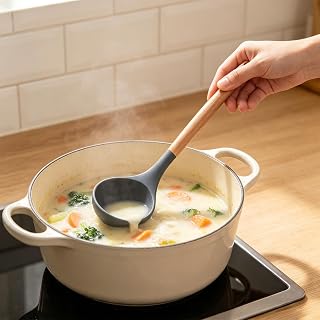 1 x Silicone Kitchen Utensils with Wooden Handle, Heat Resistant, Non-Stick, Cooking Tool for Frying Stirring Bake and Serve Durable and Easy to Clean