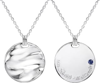 Sears sv925 Men's Reversible Necklace, 925 Silver, Diamond, Birthstone Plate, Coin Necklace, Diamond, Natural Stone, Silver, Sapphire Diamond