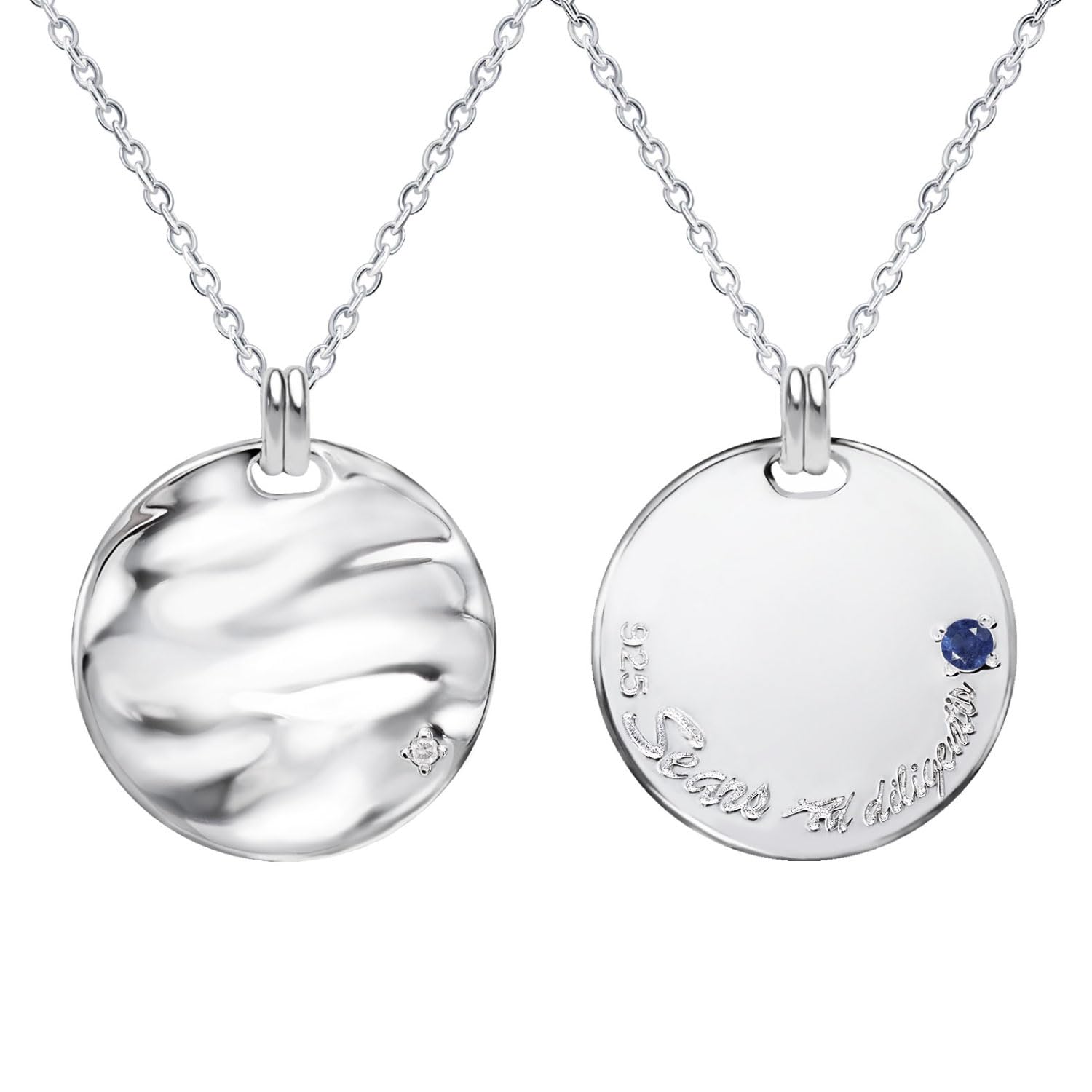 Sears sv925 Men's Reversible Necklace, 925 Silver, Diamond, Birthstone Plate, Co
