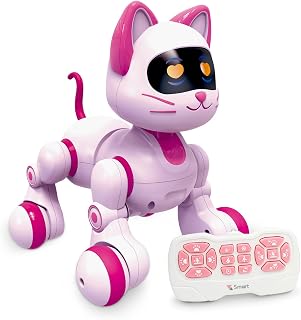 Hitish Remote Control Robot Cat, Programmable RC Smart Cat with Touch Sensing, LED Eyes Dance & Music Walking Pets STEM Toys Gifts for Kids Girls Boys