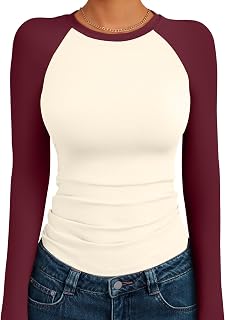 Trendy Queen Ladies Shirts Long Sleeve Slim Fit Elastic Color Block Slightly Cropped Top