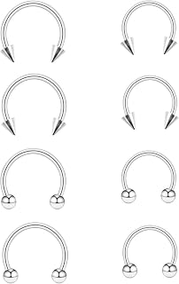 QXXPVV 8Pcs 16G Horseshoe Septum Rings Stainless Steel Nose Piercing Jewelry Cartilage Helix Tragus Daith Rook Earring Hoop Lip Rings 8mm 10mm Gold/Silver/Black for Women Men