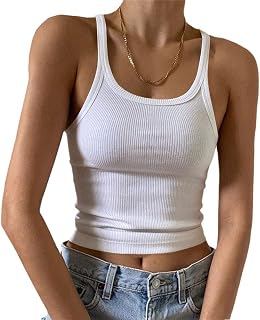 Artfish Women's Basic Sleeveless Crew Neck Ribbed Knit Tank Top