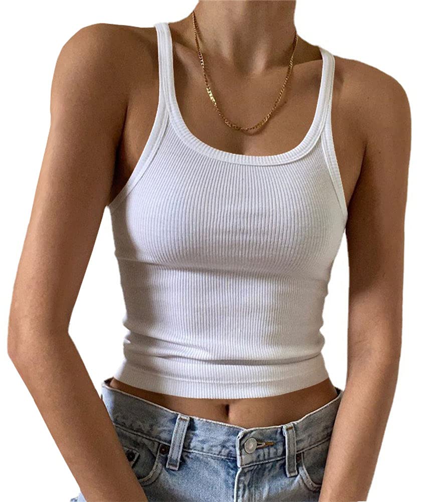 Artfish Women's Basic Sleeveless Crew Neck Ribbed Knit Tank Top