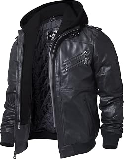 FLAVOR Genuine Leather Jacket, Men's Removable Hoodie