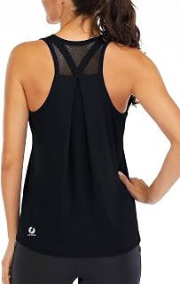 Womens Workout Tank Tops Loose Fit Racerback Mesh Backless Running Tank Top