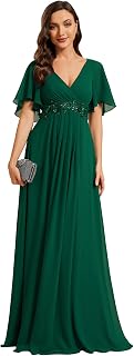 Ever-Pretty Elegant Evening Dresses Wedding Dresses Extra Long Women's Guest Dresses V Neck Chiffon High Waist EE01960, dark green, 52