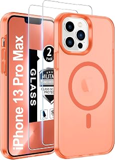 Gritup for iPhone 13 Pro Max Case:[Compatible with Magsafe] Translucent Liquid Silicone Cases [Screen Protector] Military Grade Shockproof Protective Phone Cover- iP13 Pro Max-Orange