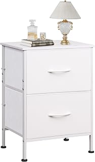 WLIVE Bedside Table with 2 Drawers Made of Fabric, Bedside Cabinet with Metal Frame, Small Chest of Drawers for Bedroom, Small Cabinet for Living Room, Children's Room (White)