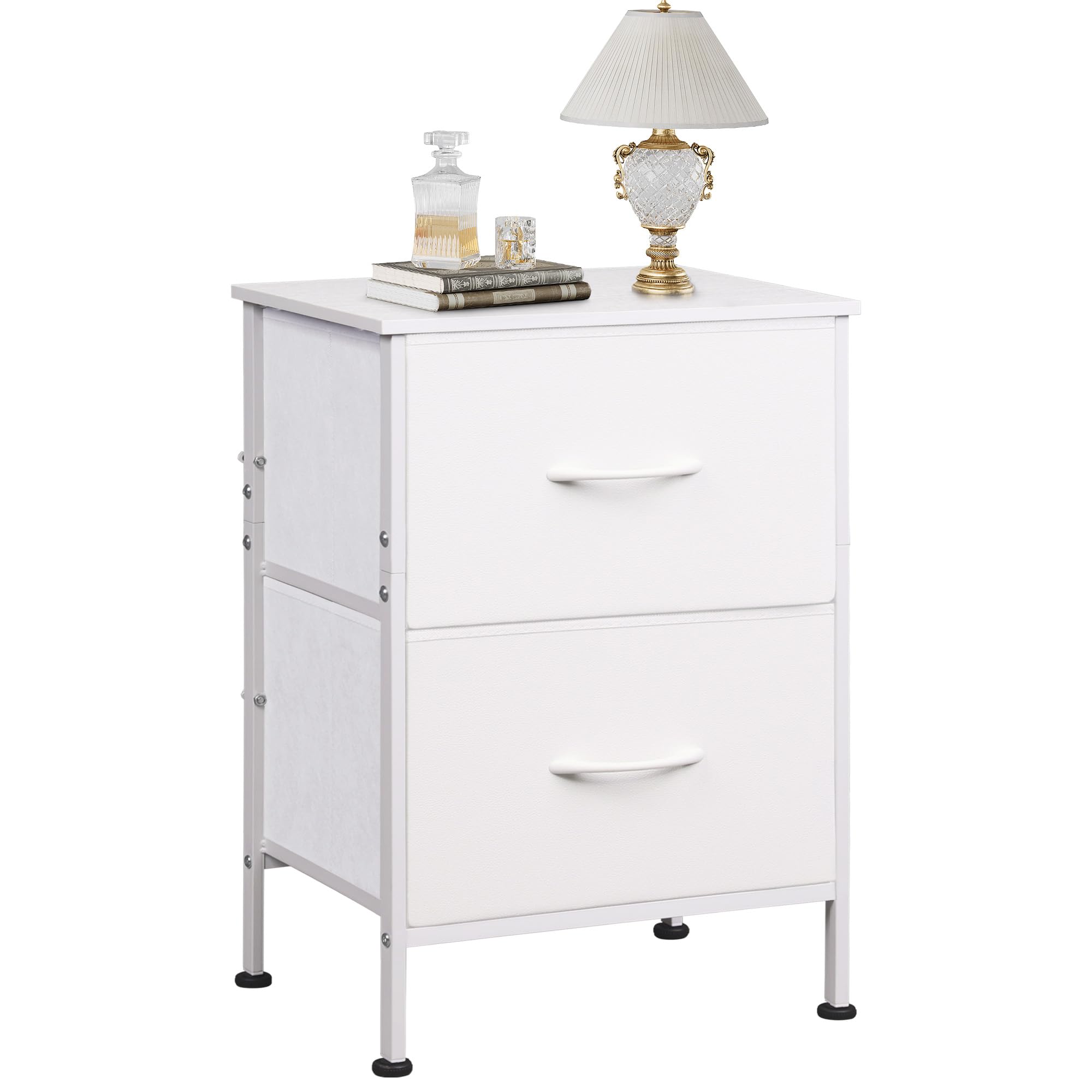 WLIVE Bedside Table with 2 Drawers Made of Fabric, Bedside Cabinet with Metal Fr
