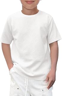 Haloumoning Boys Fashion Geometric Texture T Shirts Kids Round Neck Short Sleeve Loose Tops T-Shirts 5-14 Years