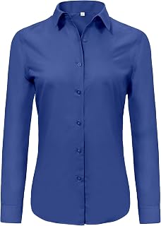 Ruisin Super Soft Wrinkle Free Button Down Shirt Women Solid Long Sleeve Striped Formal Work Dress Blouse Tops