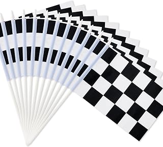 Novelty Place Checkered Handhold Flags Black and White Racing Stick Flags - Pack of 12 - Decorations for Kids' Car theme Birthday, Race Car Party, Sport Events - 8"x5.5"