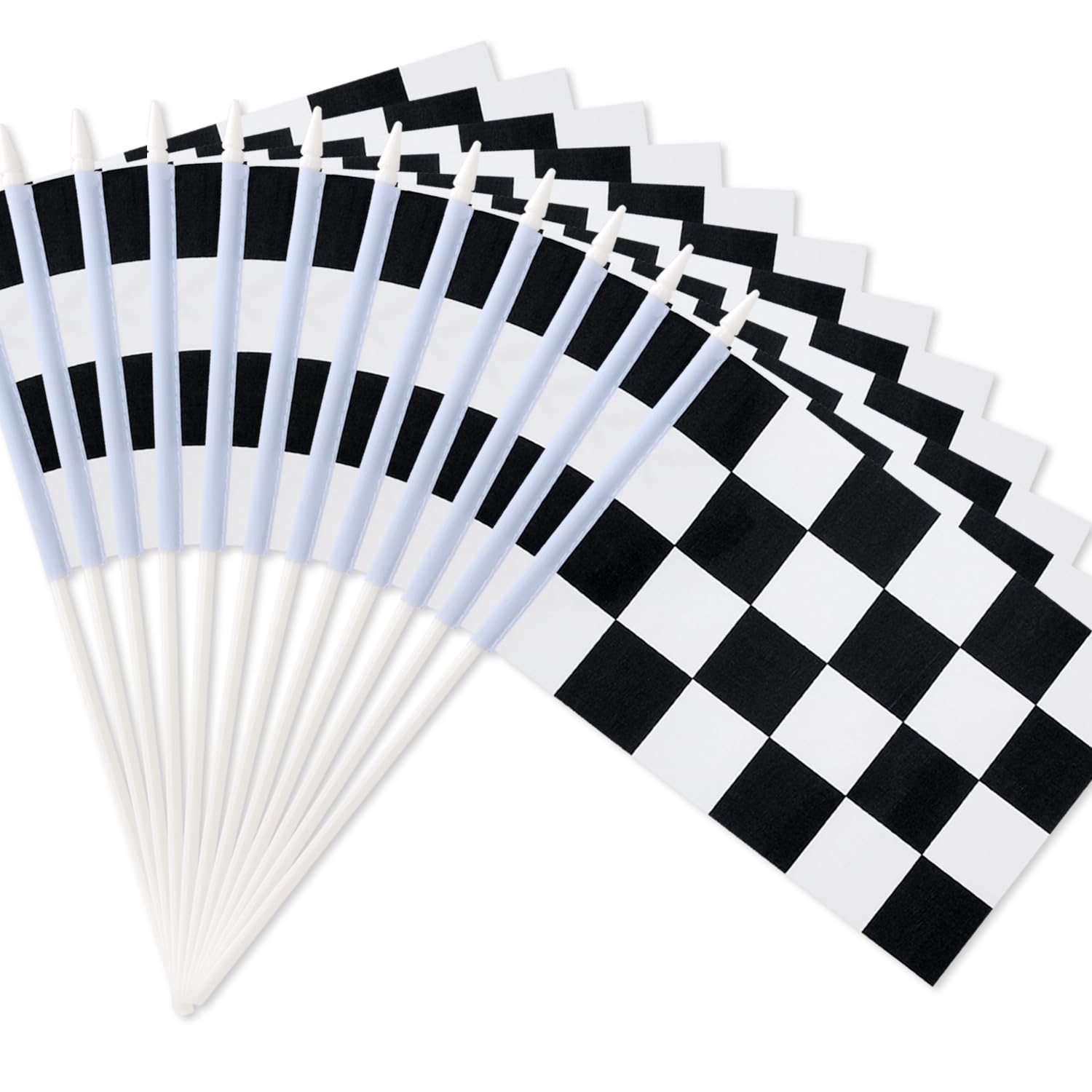Novelty Place Checkered Handhold Flags Black and White Racing Stick Flags - Pack