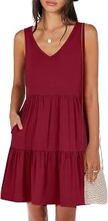 ANRABESS Women's Summer Casual Dress Sleeveless V Neck Summer Dress Swing A-Line Mini Dresses Beach Vacation