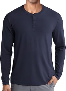 COOFANDY T Shirt Long Sleeve Men Casual Long Sleeve Henley Pullover Solid Color Lightweight Henley Top with Round Neck 3 Buttons
