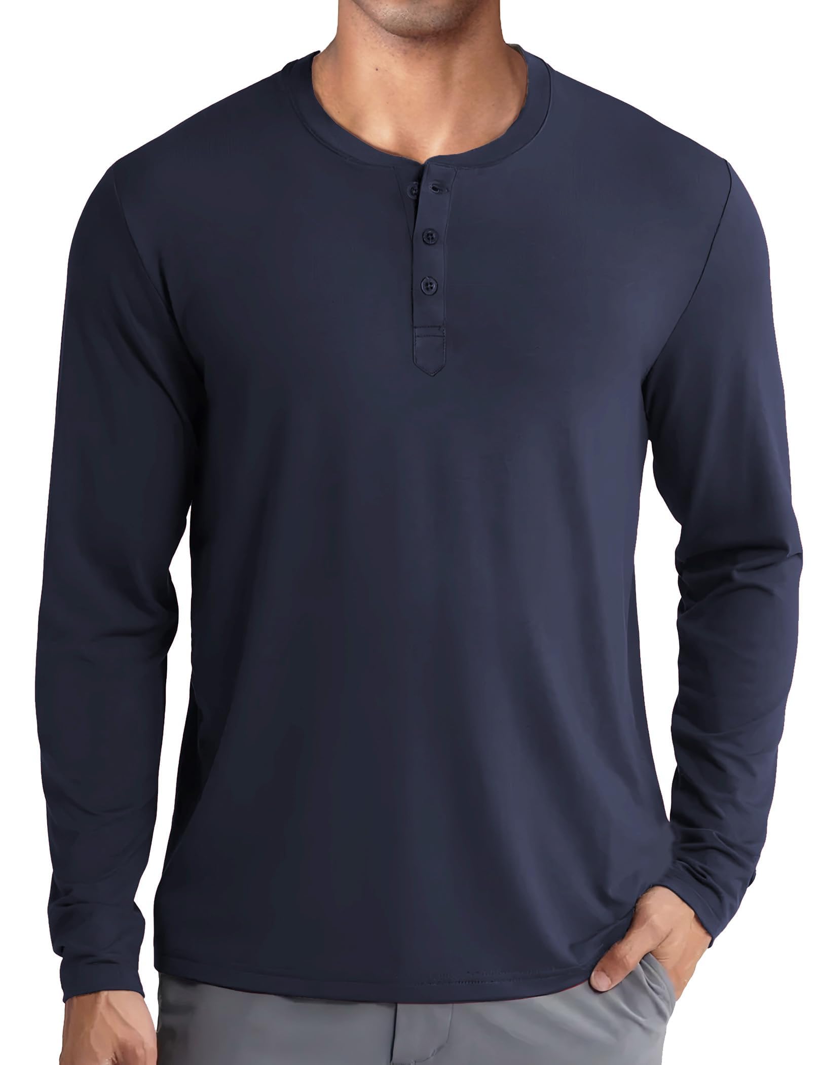COOFANDY T Shirt Long Sleeve Men Casual Long Sleeve Henley Pullover Solid Color 