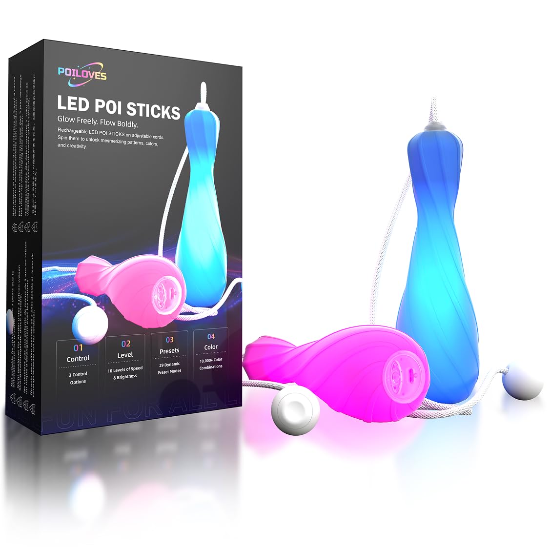 LED Poi Sticks 241 Modes & Music Sync | 10,000+ Customizable Colors Poi Balls | 